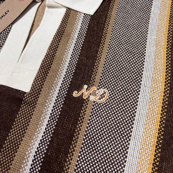 NEW Nicholas Daley Stripe Polo Shirt SIZE L Brown HOLIDAY GIFT CHRISTMAS PRESENT - Picture 5 of 12